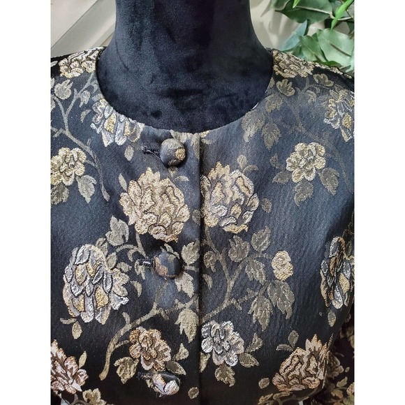 Crimson by Lawrence Kurtz Black Floral Long Sleeve Buttons Front Jacket Blazer 6 - Picture 3 of 12